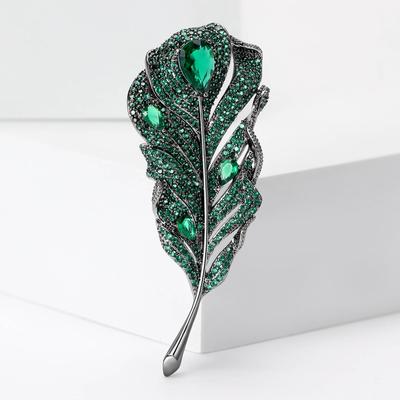 Mode Retro Zirkon Feder Brosche Kupfer Micro-Intarsien High-End Corsage Elegante Luxus Schmuck Anti-Licht Pin