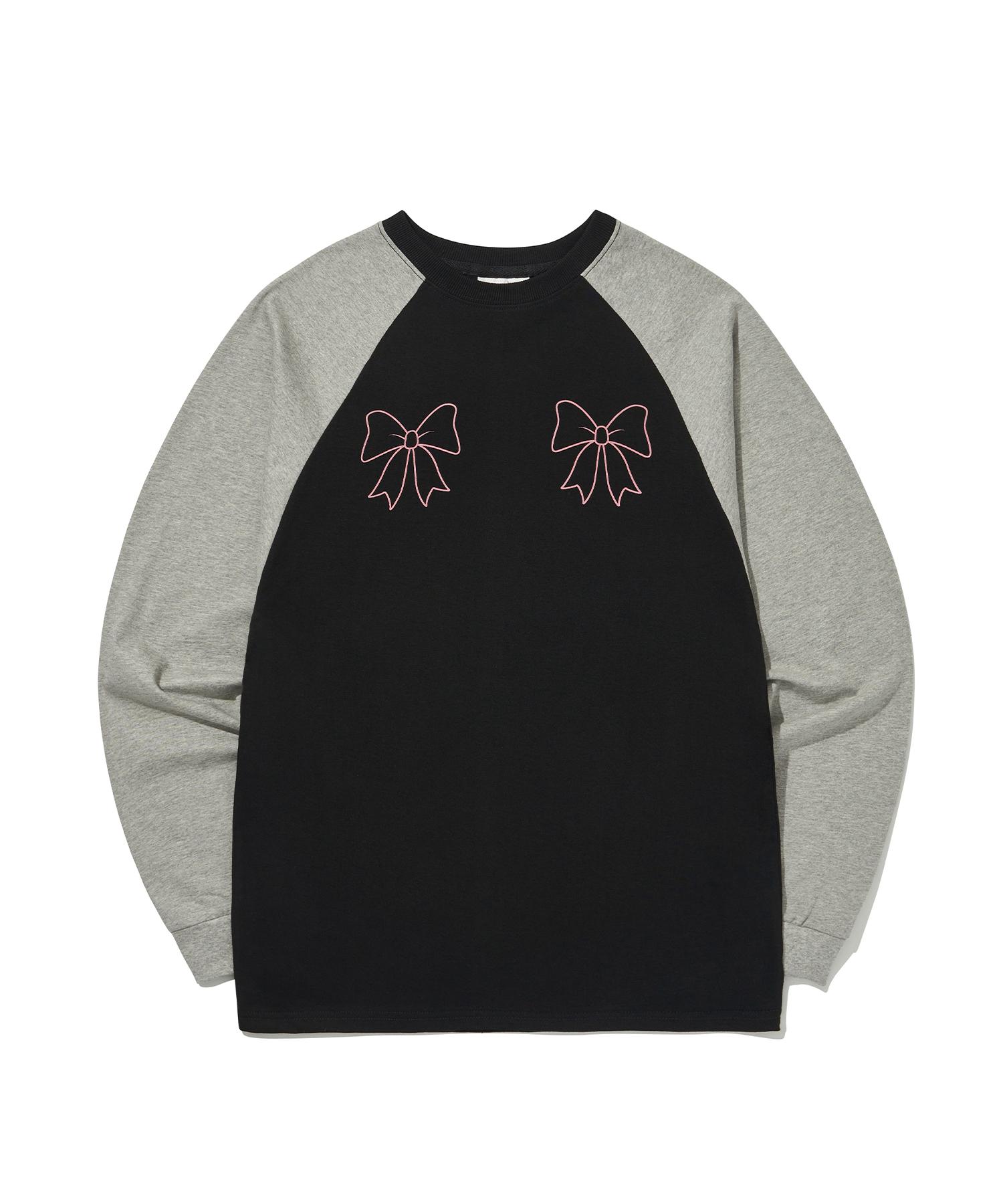 Enosi Ribbon Raglan L/S Tee [2Color] Gray Black/L