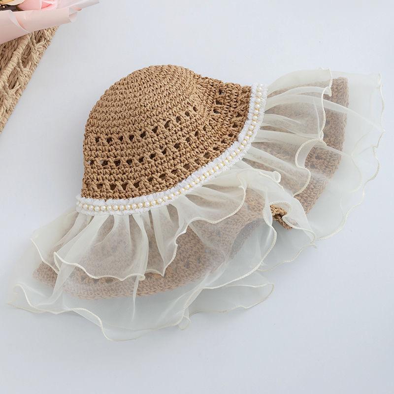 Seaside Beach Vacation Sunscreen Hat Flower New Cute Hollow Woven Summer Visor Big Brim Bucket Hat