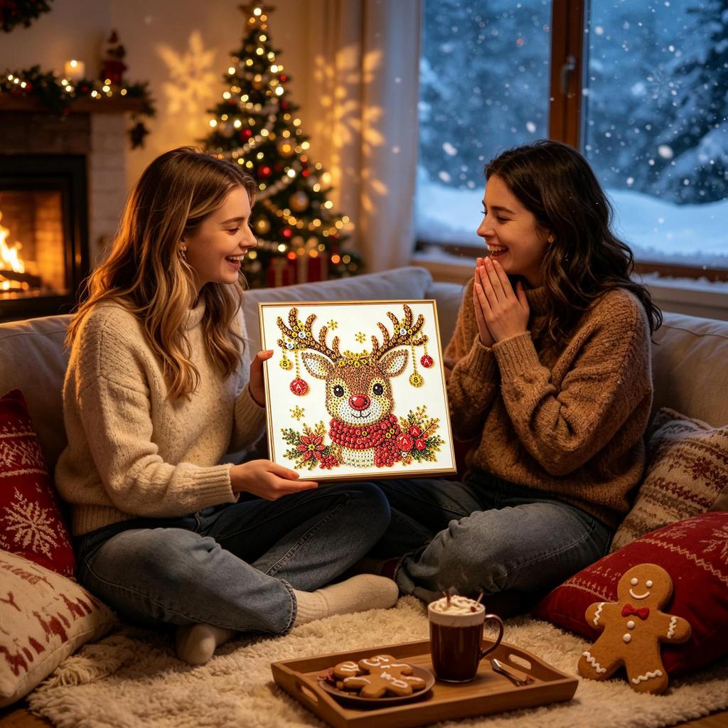 Christmas Framed 3D Pearl Painting Kit, DIY Sparkling Pearl Art Set, Beginner-Friendly Holiday Wall Decor Craft for Adults