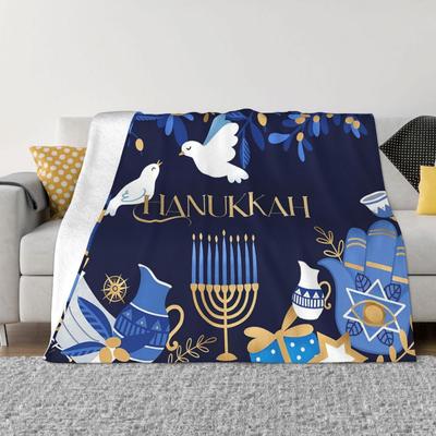 Frohes Chanukka Jüdische Menora Fleece-Decke Religiös Lustige Überwurfdecken für Zuhause Hotel Sofa 125*100cm Plüsch Dünne Steppdecke