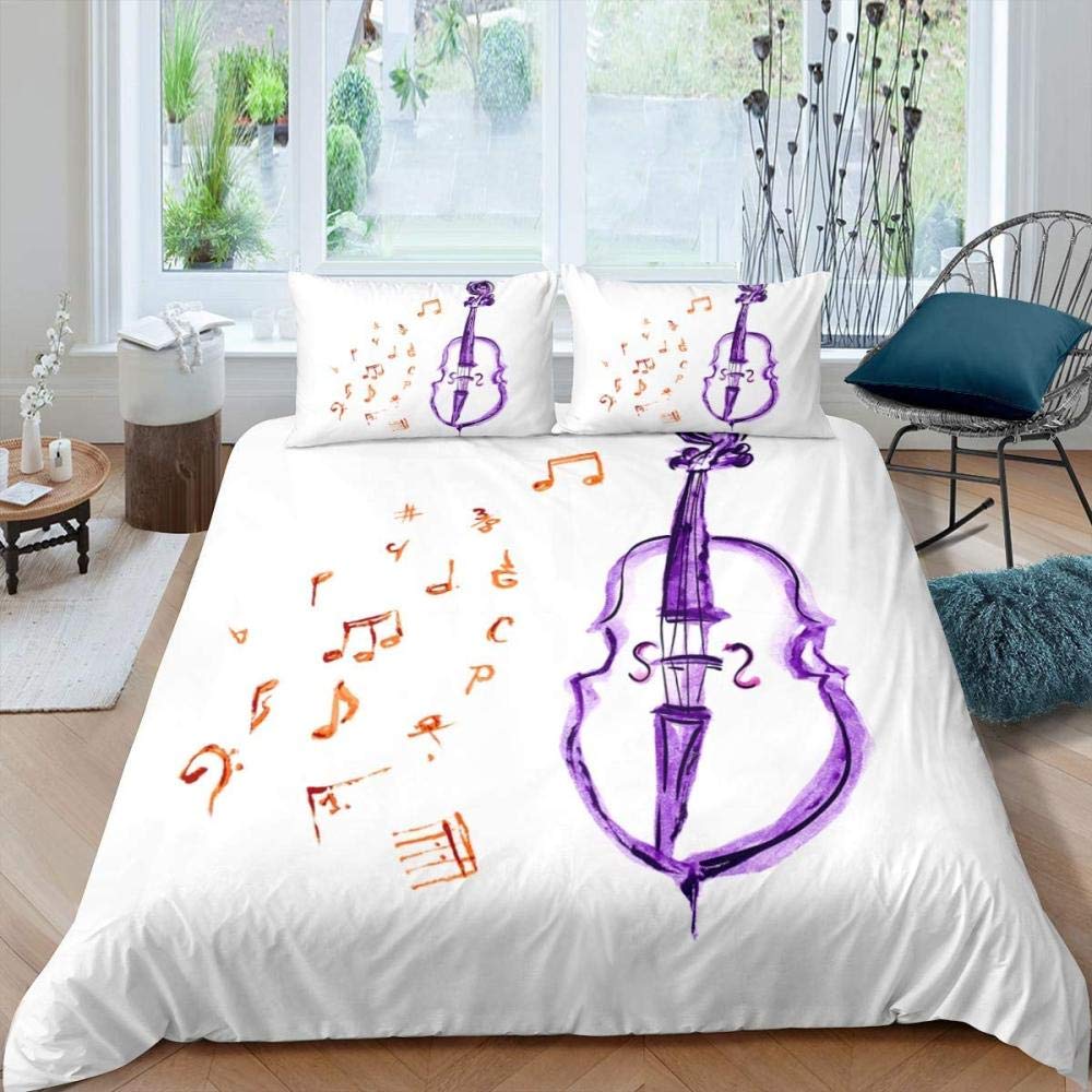 Violin King Queen Duvet Cover Flowers Roses Bedding Set Stringed Instruments Comforter Cover Fashion Music Polyester Quilt Cover