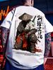 Sommer Herren Japanischer Stil Tuschemalerei Samurai Muster Lässig Sport Street Style Trendiges Kurzarm-T-Shirt Weich Atmungsaktiv
