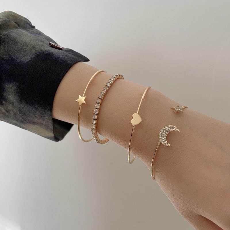 European & American Fashion Star & Moon Bracelet Set for Women