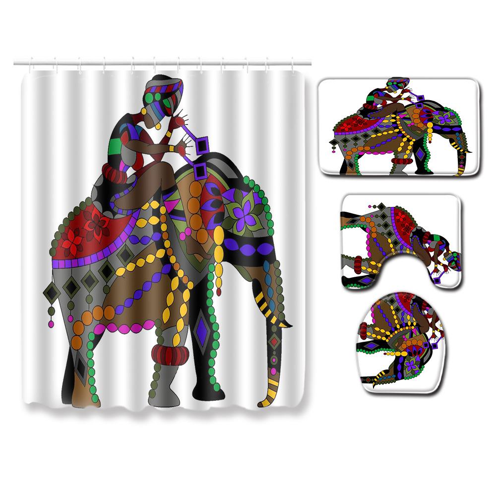 Printed Woman'S Head Pattern Bathroom Floor Mat Shower Curtain Carpet Combination E-Commerce