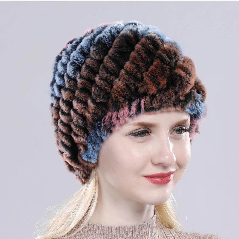 Hot Sale Russian Lady Natural Real Rex Rabbit Fur Hats Women Knitted Outdoor Rex Rabbit Fur Hat New Warm Real Fur Caps