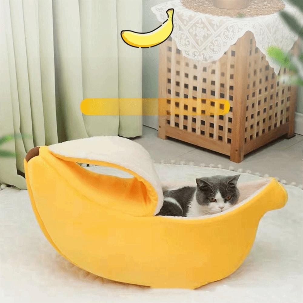 Portable Pet Sleeping Basket Durable Cozy Cat Mat Soft Banana Shape Cat Bed  For Kitten Puppy