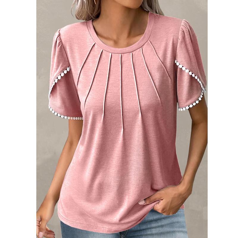 Damenmode, lässig, Sommer, Frühling, einfarbig, bedruckt, kurzärmelig, O-Ausschnitt, Blusen und Hemden