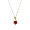 Elegant Red & Gold Cat's Eye Water Wave Necklace with Gold Pendant for Women