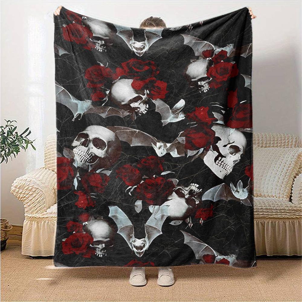 1pc skull roses Throw Blanket Soft Flannel, Cozy All Season Polyester Perfect for Home, Office