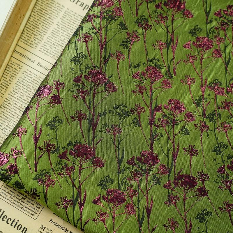 Bronze Gold Thread Green Jacquard Floral Fabric Spring Autumn Decorative Fabric for DIY Bags Dresses Skirts Coat