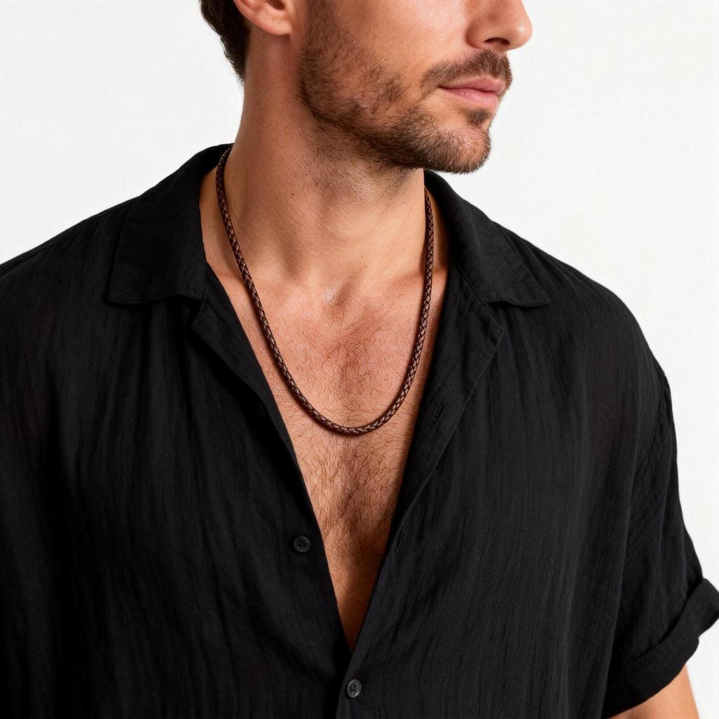 2mm Black Brown Leather Cord Chain Necklace for Men,Waterproof Stainless Steel Adjustable Clasp Waxed Cord Collars Gift