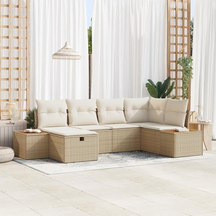 VidaXL Ensemble de canapé de jardin 6 pièces avec coussins Beige Poly Rattan 3359633
