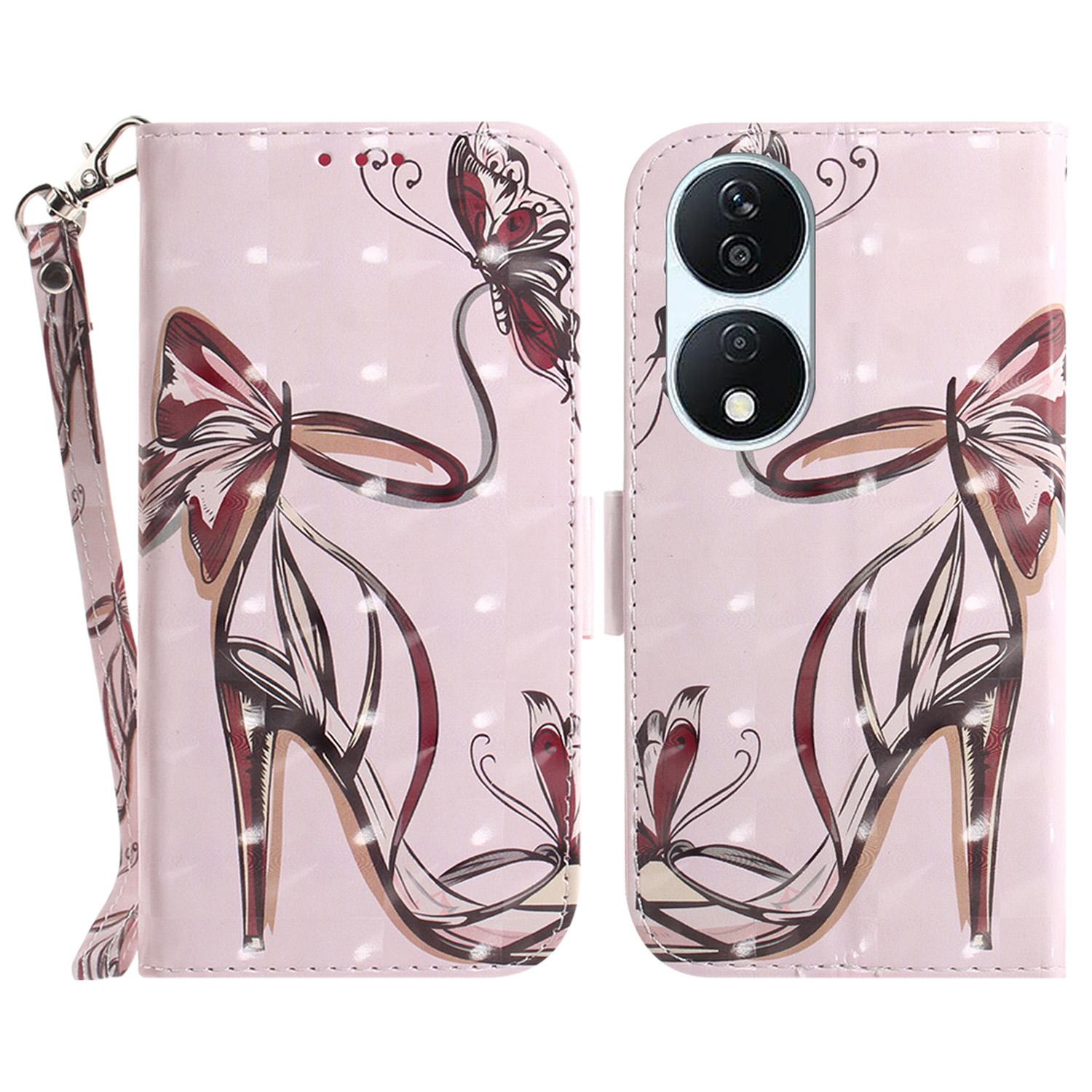 

For Honor X7b 4G/90 Smart/Play 50 Plus 5G Cover 3D Pattern Printing Leather Stand Phone Case with Strap B