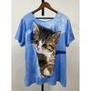 3D Katzenprint Freizeit-T-Shirt Damen Lässiges Kurzarm-Rundhals-T-Shirt mit 3D-Katzenprint, Modisches Oberteil für den täglichen Gebrauch