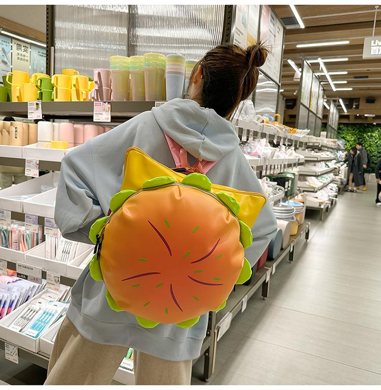 2025 Summer Cute Hamburger Cartoon Backpack for Women - Large Capacity, Double Shoulder Bag