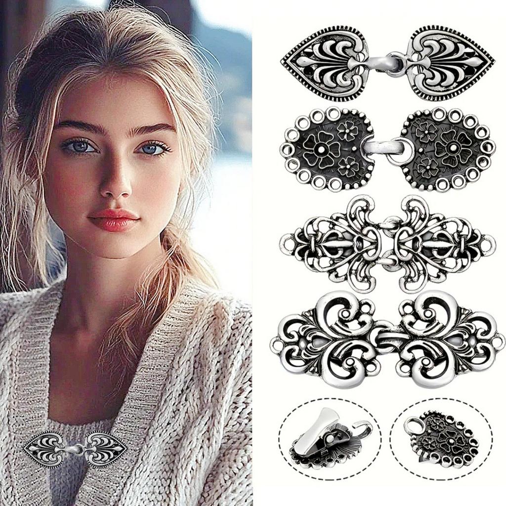 1/4pcs Vintage Sweater Swirl Clip Cape Cloak Clips for Dress Retro Cardigan Clip Shawl Clasp Shirt Button Clip for Girl Women