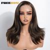 FREEDOM Synthetic Lace Front Wigs For Woman Layered Straight Wear and Go Glueless Wig 20" Ombre Brown Blonde 6x4 Pre Plucked Wig