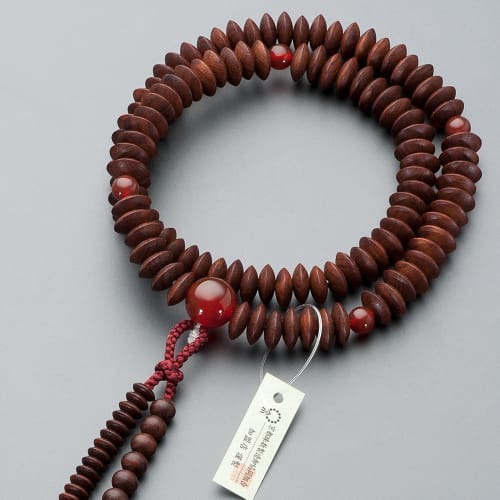 Buddhist Altar Shop Takita Shoten Buddhist Prayer Beads, Tendai Sect Formal Prayer Beads [Women's] Rosewood (Matte) with Agate Finish, 8 inches, Silk