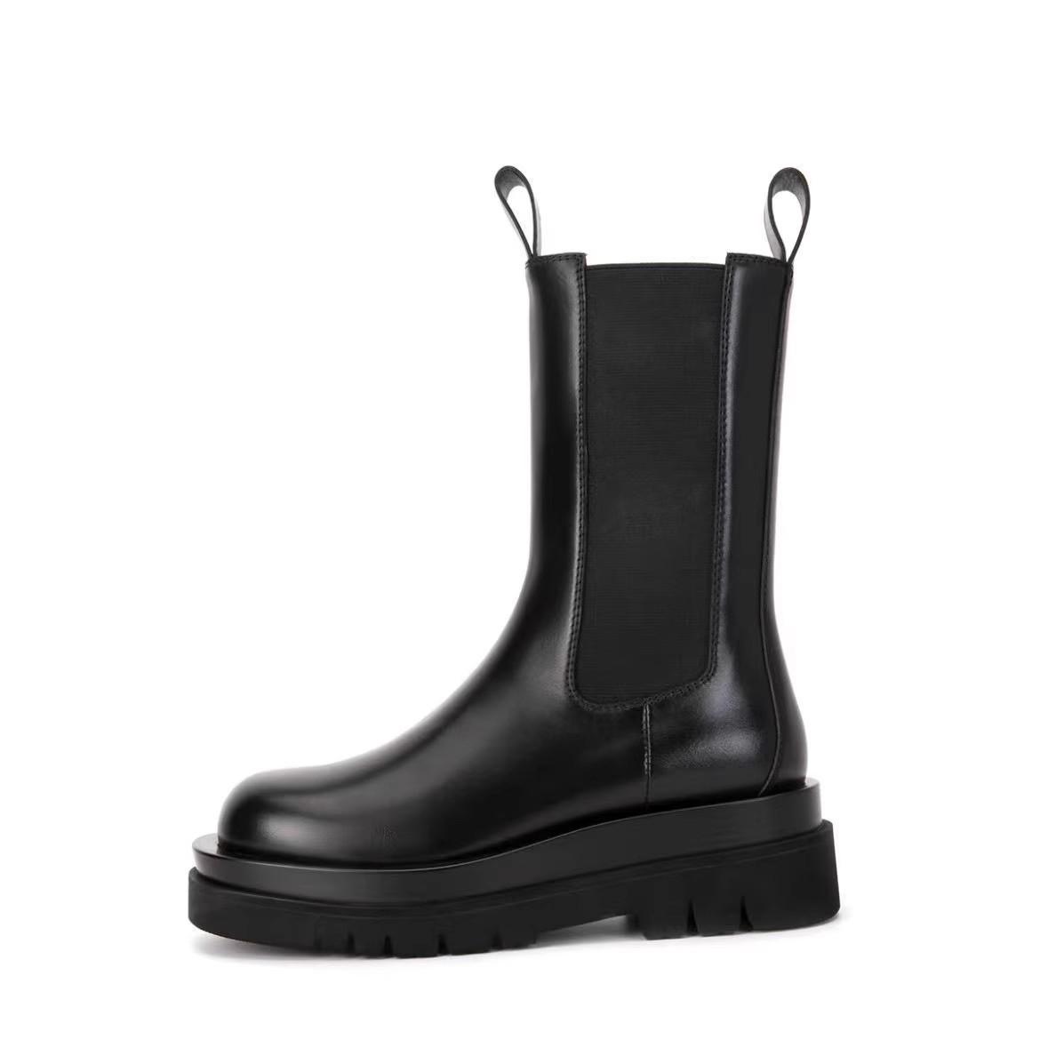 

Коровья кожа с артефактом модная очень европейская и американская версия эластичная платформа Челси средние ботинки женские осенние ботинки Мартин голые ботинки 40 чёрный