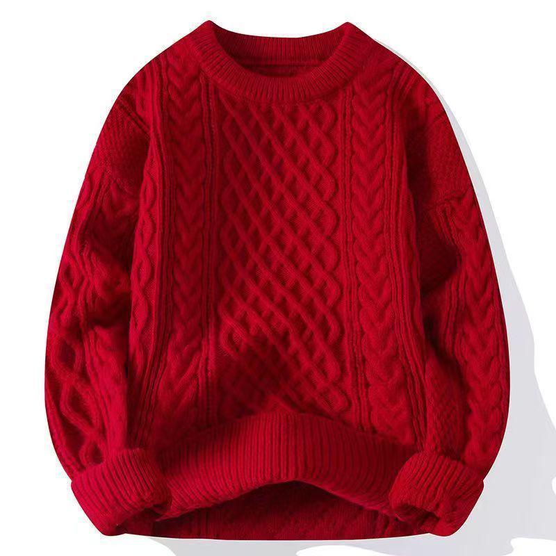 Luxury Autumn/Winter Velvet-Lined Cable Knit Sweater: Warm, Versatile, Thick Round Neck In Black & White