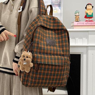 Sac à dos à carreaux Mori Girl coréen: Rétro, Grande Capacité, Sac à Bandoulière Polyvalent pour Femmes