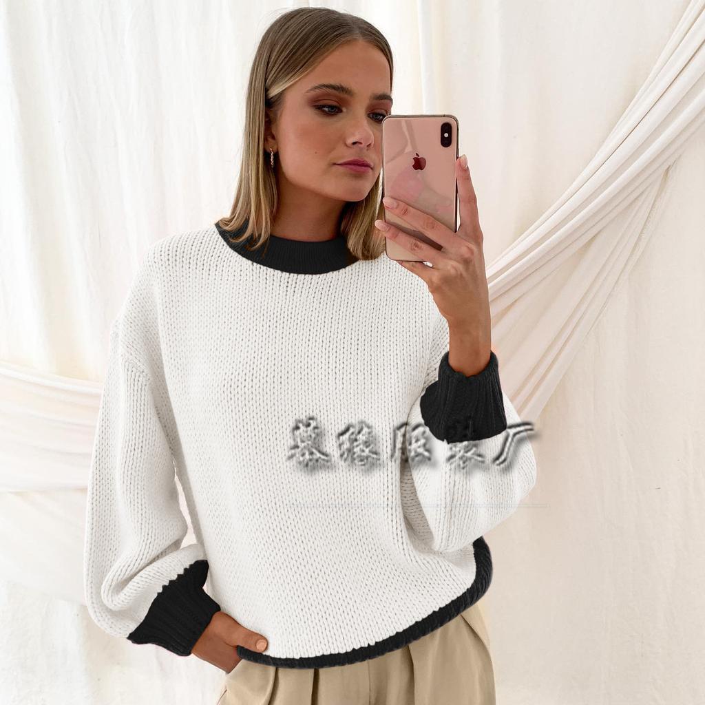 Autumn and winter new women's knitted sweater women's splicing pullover women's loose sweater women