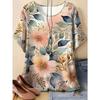 Fashion Women's Crew Neck T-Shirt 3D Flower Color Printing Flower Short Sleeve Crew Neck Short Sleeve