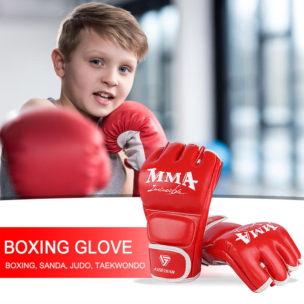 Half Finger Boxing Training Gloves Wearable PU Kickboxing Protective Gloves Tear Resistant Breathable for Sports Supplies