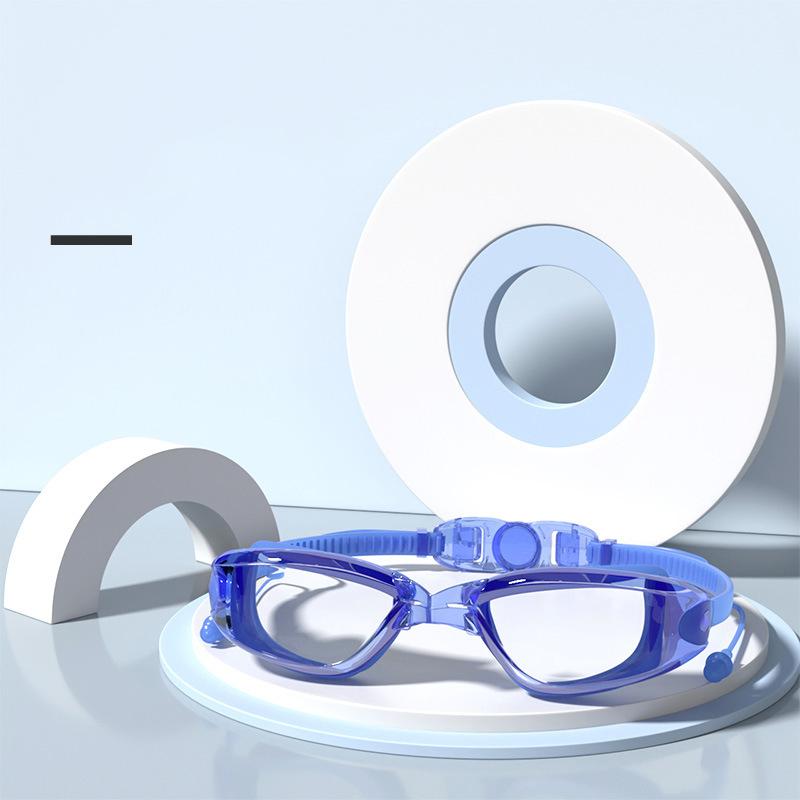 -1.5~-8.0 Adult Myopia Swimming Goggles Waterproof Anti-fog HD Transparent Electroplated Large Frame With Earplugs