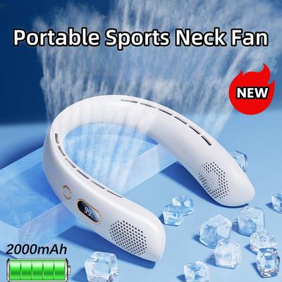 2000mAh Hanging Neck Fan Three Gears Adjustable Strong Wind Air Cooling Fan USB Charging Digital Display Bladeless Neck Fan