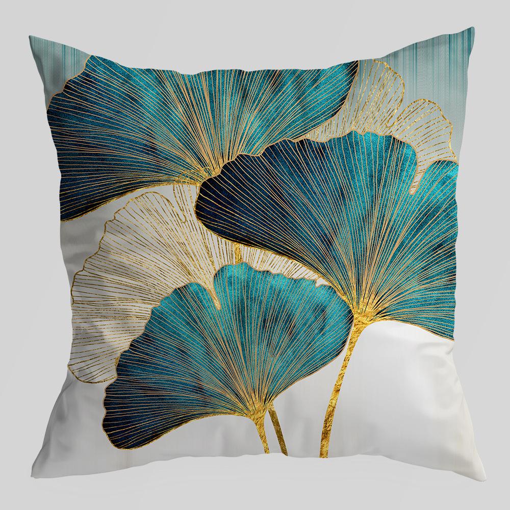 A New Type of Home Fabric Pillow and Cushion Cover with Green and Gold Ginkgo Leaf Print