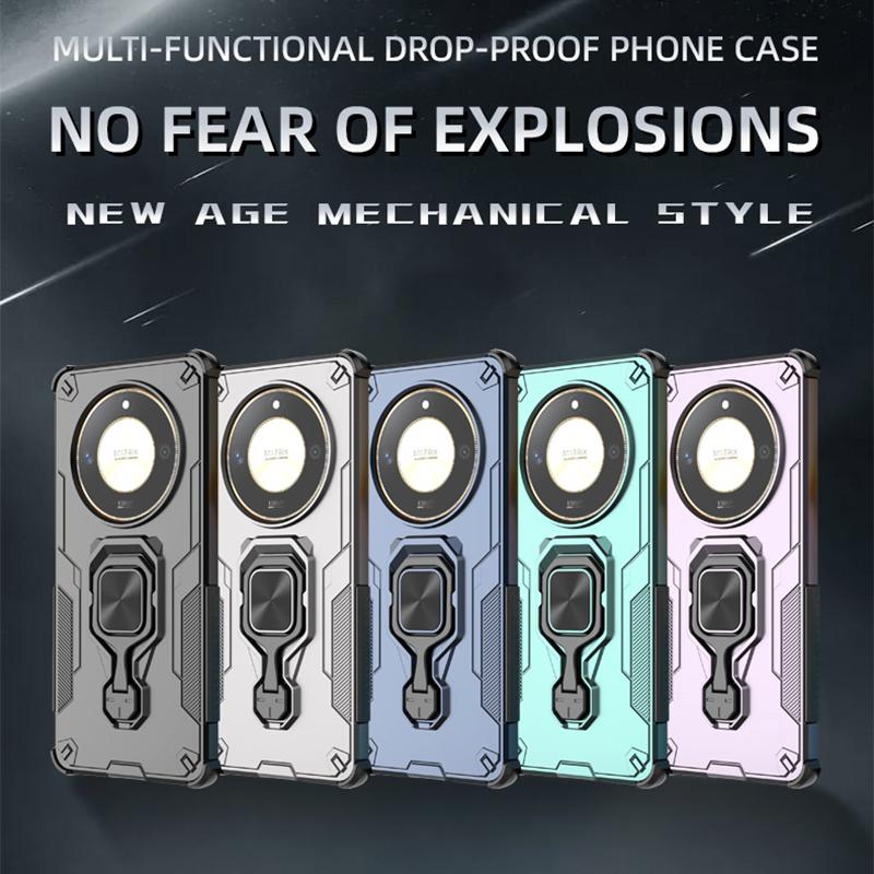 KEYSION Shockproof Armor Case for Honor X9b 5G Silicone+PC Upright Metal Live Ring Stand Phone Cover for Huawei Magic 6 Lite 5G