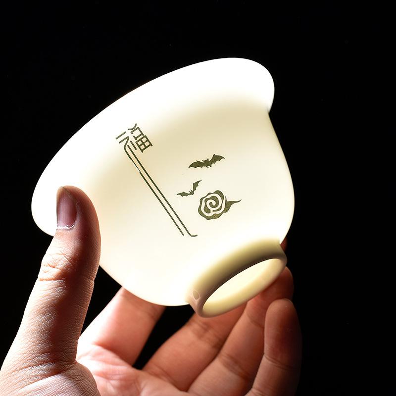 Set de jad cu ceașcă de maestru Stil chinezesc Jingzi Porțelan alb Bol pentru ceai Kung Fu