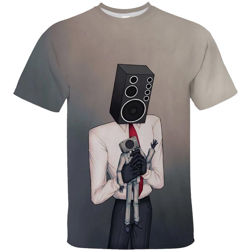 Men's 3D Printed Skibidi Short Sleeved Street Cartoon Camera Printed Fashionable T-shirt