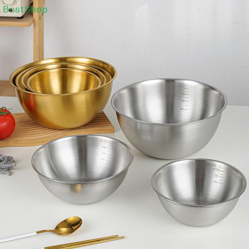 3Pcs/Set Korean Stainless Steel Salad Bowl Cold Noodle Bowl Multifunctional Cooking Basin Noodle Bowl Round Golden Silver Bowl
