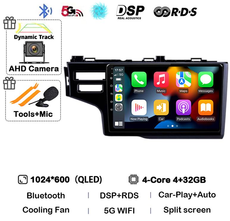 Android 14 Carplay Auto For Honda Jazz 3 2015-2020 Fit 3 GP GK 2013-2020 LHD Car Radio Multimedia Player Stereo GPS Head Unit 4G