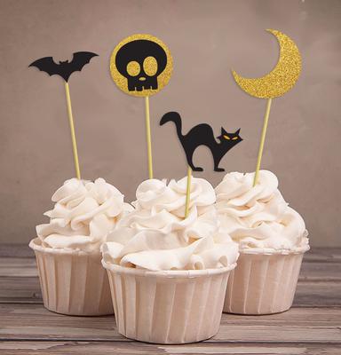 Darling Souvenir| Halloween Party Dekorace na muffiny| Dekorace na párty dezert Netopýr| Kočka| Měsíc| Lebka - Sada