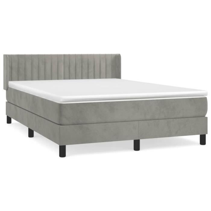 VidaXL Lit à sommier tapissier et matelas Gris clair 140x190cm Velours 3131075