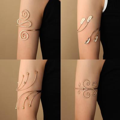 Retro Hollow Out Geometric Pattern Arm Chain Butterfly Leaf Bracelet