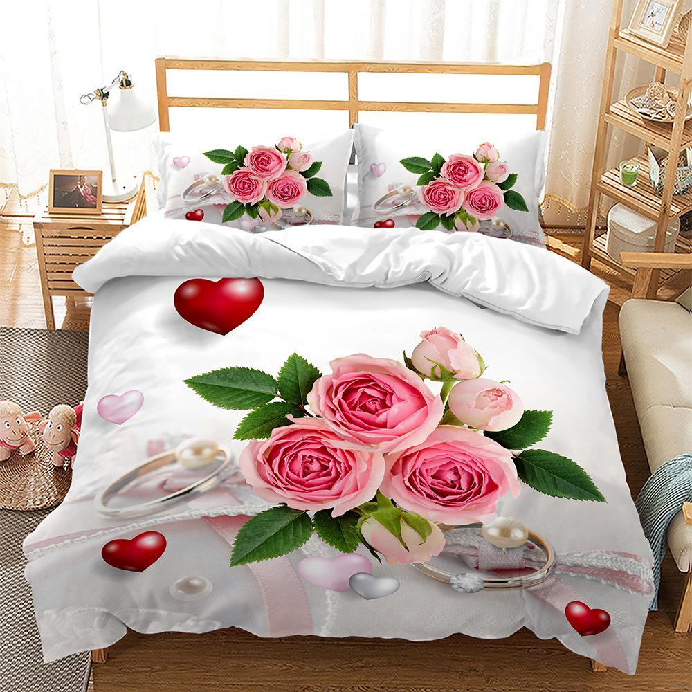 Simple Couple Bohemian Romantic Flower Bed Three-Piece 3D Digital Printing Kit Quilt Cover