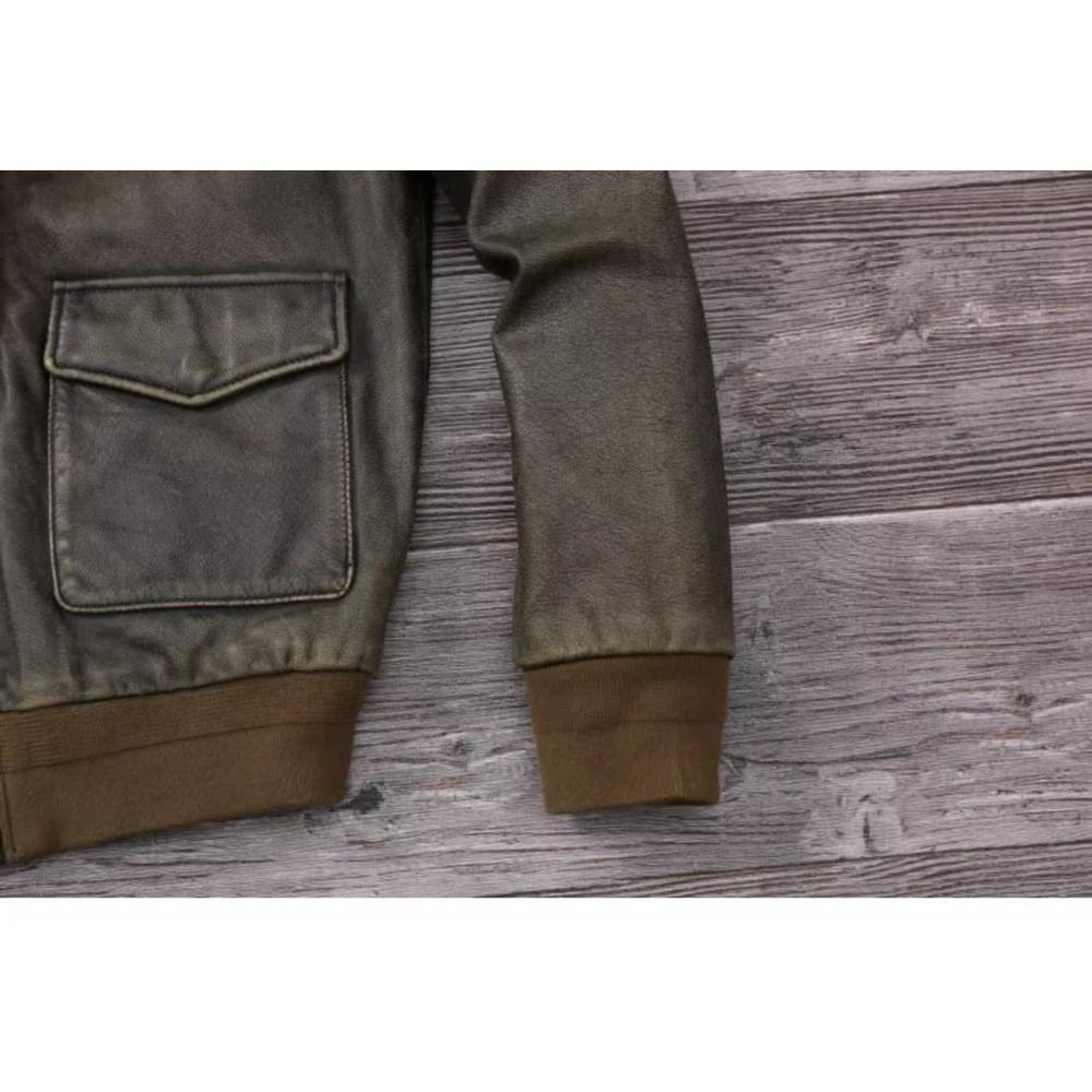 Chinese Size Classic Military A2 Air Force Leather Flight Jackets Vintage Stonewashed Cow Leather Jacket Men Soft Cowhide Mens Coat