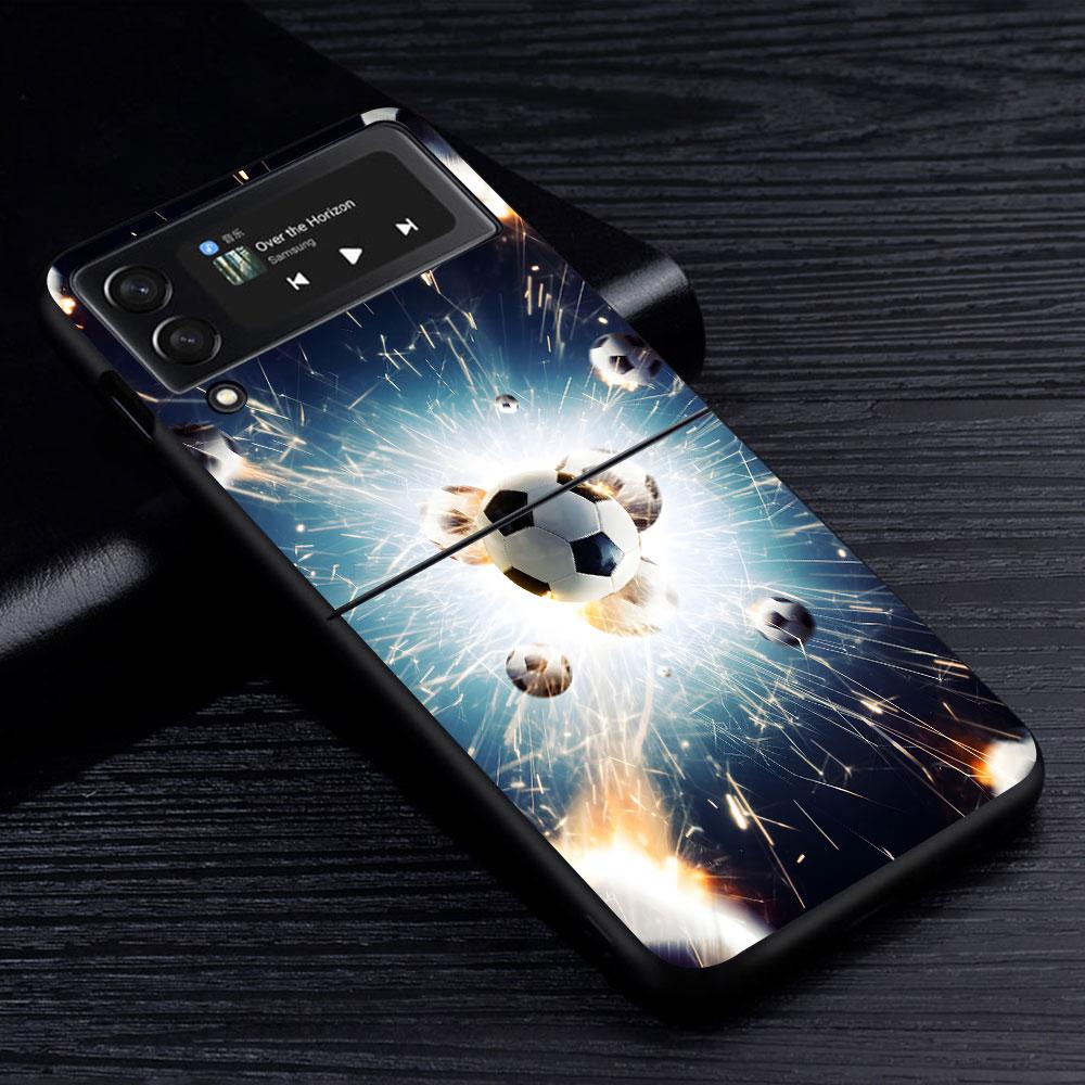 Football Sport Soccer Case for Samsung Galaxy Z Flip4 Flip3 5G PC Hard Cell Phone Shell Z Flip 4 3 Black Zflip4 Zflip3 Cover