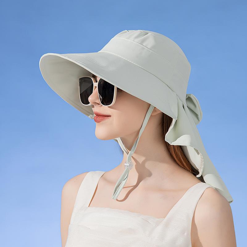 

Xinbaoguan100% polyester Korean version fashionable outdoor large eave sun protection hat shawl with ponytail hole fisherman hat One Size циан
