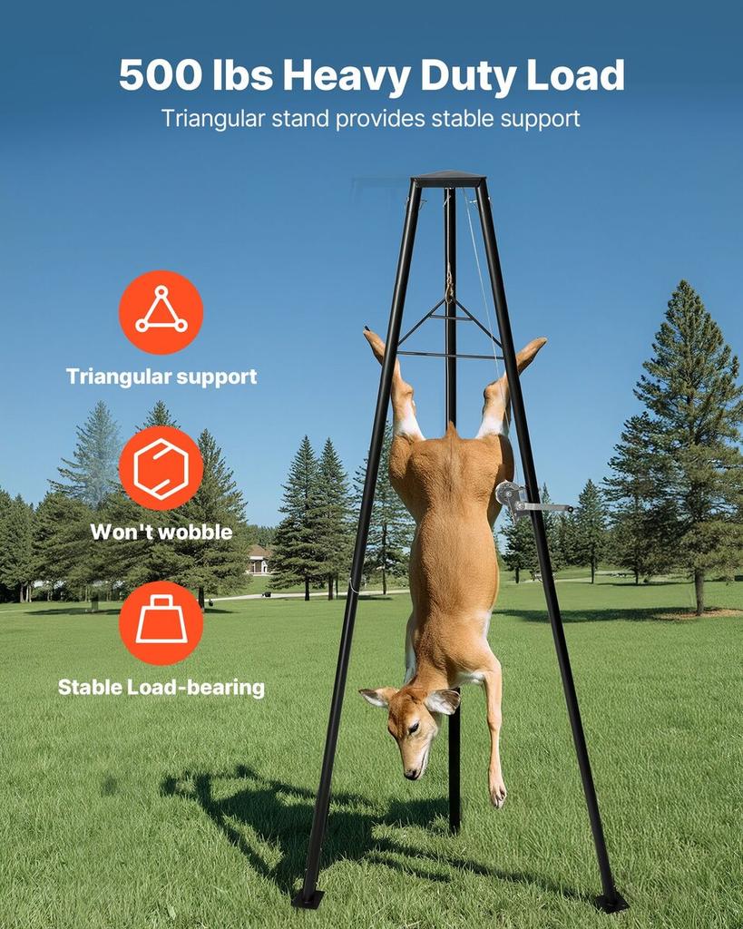 Stativ Wild-Heber, 500 lbs Tragfähigkeit, Jagdwild-Heber Winde Lift mit Wildhaken & Manueller Winde, Jagdwild-Abhäuten und Reinigungszubehör für