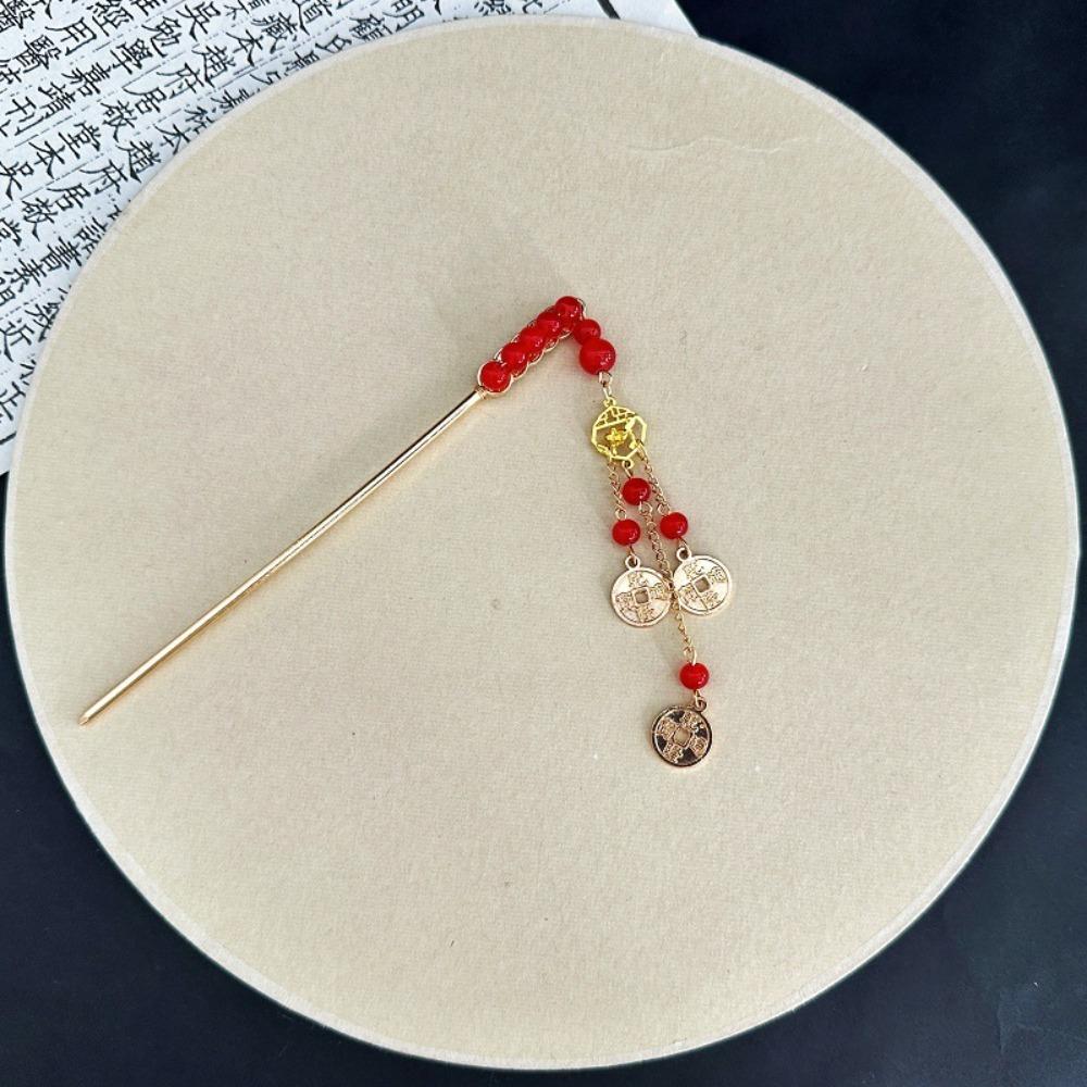 Copper Coin Ancient Hair Stick Antique Hanfu Hair Fork Retro New Year Hairpin  Wedding
