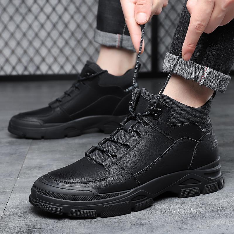 

Fashion 2025 New Mens High Top Platform Casual Boots British Style Workwear Outdoor Cargo Mens Booties Motorcycle Ankle Boots Sneakers 38 чёрный