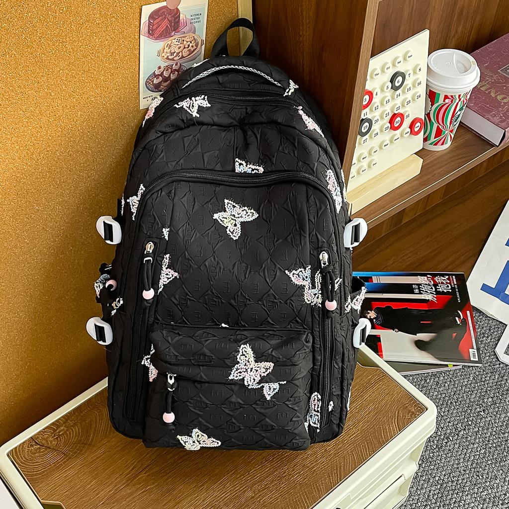Schoolbag Junior High School Schoolbag Female College Student High Value Bow Computer Backpack Lightweight Large Capacity Class Backpack