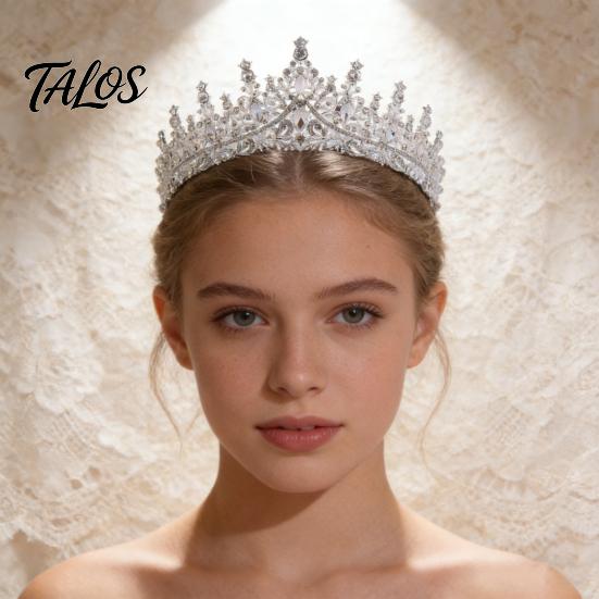 Diamond Appearance Crown Women Sparkling Rhinestones Inlaid Bridal Tiara Secure Fit Rhinestone Lightweight Princess with Curved Ends Pins Hair