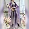 Hanfu Viola Stile Cinese per Donna, Abito HE ZI a Petto e Camicia a Maniche Larghe Ricamata Quotidiana